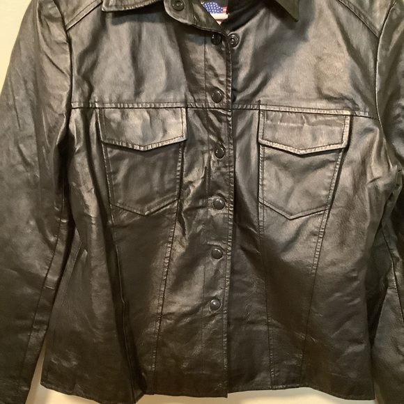 USA vintage leather jacket womens XL chest pockets bikercore retro made in USA - Picture 14 of 14